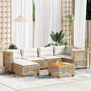 Garden Sofa Set with Cushions Modular Sofa 7 Piece Beige Poly Rattan