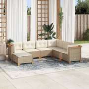 Garden Sofa Set with Cushions Modular Sofa 7 Piece Beige Poly Rattan