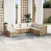 Garden Sofa Set with Cushions Modular Sofa 7 Piece Beige Poly Rattan