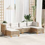 Garden Sofa Set with Cushions Modular Sofa 6 Piece Beige Poly Rattan
