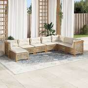Garden Sofa Set with Cushions Modular Sofa 8 Piece Beige Poly Rattan