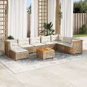 Garden Sofa Set with Cushions Lounge Sofa 9 Piece Beige Poly Rattan