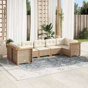 Garden Sofa Set with Cushions Modular Sofa 7 Piece Beige Poly Rattan