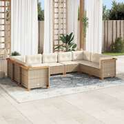 Garden Sofa Set with Cushions Lounge Sofa 9 Piece Beige Poly Rattan