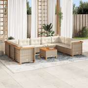 Garden Lounge Set 10 Piece with Cushions Black Poly Rattan Sofa Set