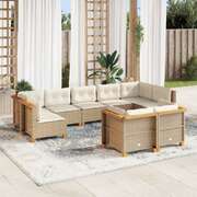 Garden Sofa Set with Cushions Lounge Sofa 9 Piece Beige Poly Rattan