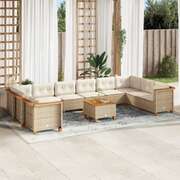 Garden Sofa Set with Cushions Modular Sofa 11 Piece Beige Poly Rattan