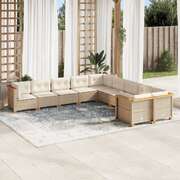 Garden Lounge Set 10 Piece with Cushions Black Poly Rattan Sofa Set