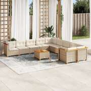 Garden Sofa Set with Cushions Modular Sofa 11 Piece Beige Poly Rattan