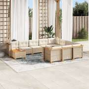 Garden Sofa Set with Cushions Modular Sofa 11 Piece Beige Poly Rattan