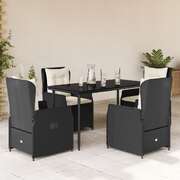 5 Piece Garden Dining Set with Cushions Black Poly Rattan - Stylish Outdoor