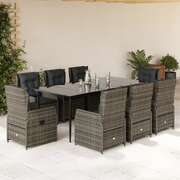 9 Piece Garden Dining Set with Cushions Grey Poly Rattan - Comfy & Chic