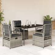 5 Piece Garden Dining Set with Cushions Grey Poly Rattan - Perfect Outdoor
