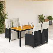 Garden Bistro Set with Cushions Dining Set 5 Piece Black Poly Rattan