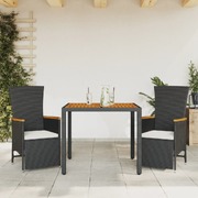 3 Piece Garden Dining Set with Cushions Black-Poly Rattan