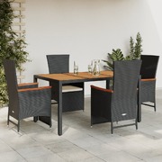 5 Piece Garden Dining Set with Cushions Black