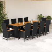 Stylish 11 Piece Black Poly Rattan Garden Dining Set with Cushions