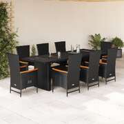 Garden Dining Set with Cushions Furniture 9 Piece - Black Poly Rattan