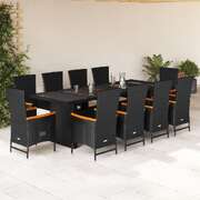 Modern Black Poly Rattan 11 Piece Garden Dining Set with Cushions