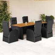 Garden Dining Set with Cushions Furniture 7 Pcs Black Poly Rattan