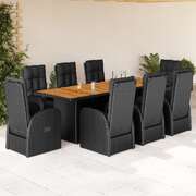 Garden Dining Set with Cushions Furniture 9 Piece Black Poly Rattan 
