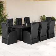 Garden Dining Set with Cushions Furniture 9 - Piece Black Poly Rattan