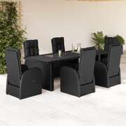 Garden Dining Set with Cushions Furniture 7 Piece Black - Poly Rattan