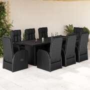 Garden Dining Set with Cushions Furniture 9-Piece Black Poly Rattan