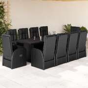 Garden Dining Set with Cushions Furniture 11-Piece Black Poly Rattan