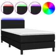 King Single Black Fabric Bed with Mattress and LED Lighting Feature