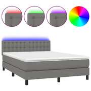 Modern Box Spring Bed with Mattress & LED: Dark Grey Double Size Fabric