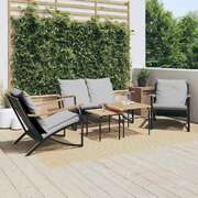 5-Piece Balcony Furniture Set in Black Steel with Cushions 