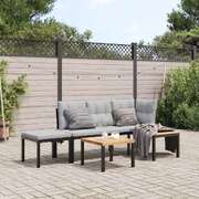 Stylish & Durable: 3-Piece Black Garden Bench Set with Cushions