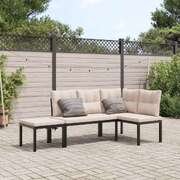 Modern 3-Piece Garden Bench Set in Black with Cushions For Outdoor
