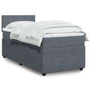 King Single Dark Grey Box Spring Bed with Pocket Spring Mattress Velvet