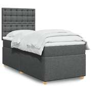 Elegant Box Spring Bed with Mattress Dark Grey King Single Fabric