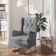 Armchair with Solid Rubber Wood Rocking Legs Dark Grey Fabric Rocker