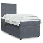 Dark Grey King Single Box Spring Bed with Pocket Spring Velvet Mattress LED