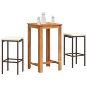 3 Piece Garden Bar Set Brown Solid Wood Acacia and Poly Rattan