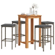 5 Pcs Garden Bar Set Grey Solid Wood Acacia