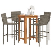 5 Pcs Garden Bar Set Solid Wood Acacia and Poly Rattan