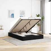 Ottoman Storage Bed Frame without Mattress Black Queen Fabric