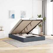 Ottoman Storage Bed Frame No Mattress Bed Base Dark Grey Double Velvet