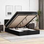 Ottoman Bed with Mattress Bed Basees & LEDs Black Queen - Stylish and Durable