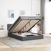 Ottoman Bed with Mattress Home Bed Base & LEDs Dark Grey Queen Fabric