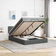 Elegant Ottoman Bed in Dark Grey with LEDs and Comfortable Mattress