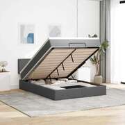 Stylish Dark Grey Ottoman Bed with Mattress & LEDs for Queen 