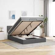 Double Ottoman Bed with LEDs and Mattress  Dark Grey Fabric