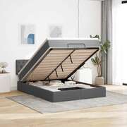 Stylish Ottoman Bed with Mattress, LED Lights & Dark Grey Double Fabric