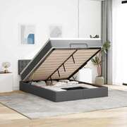 Comfortable Ottoman Bed with Mattress & LED Lights in Dark Grey  Double Fabric